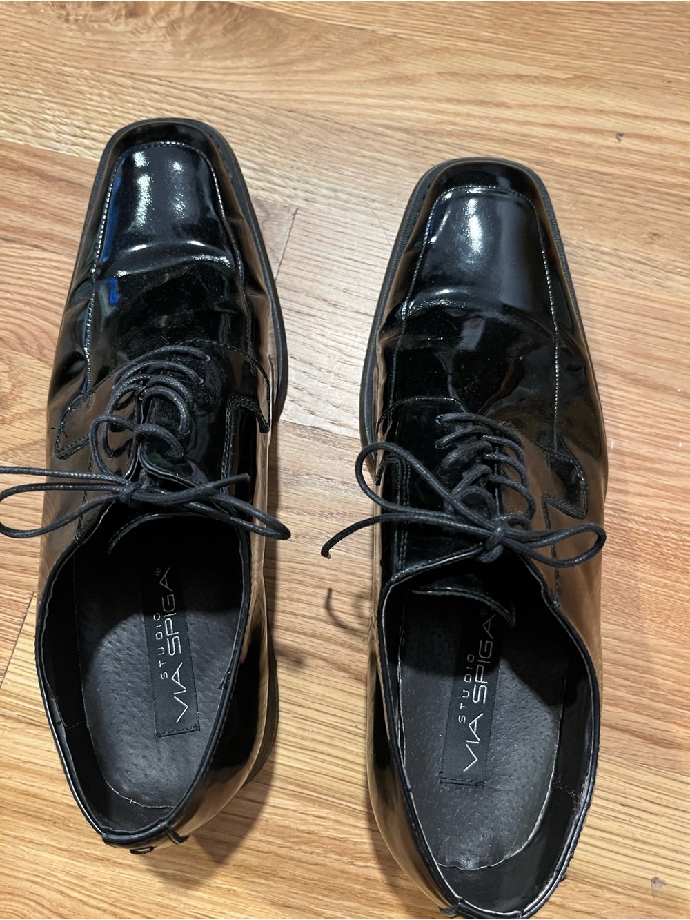 Studio Via Spiga Laconi Men’s 12 3E Black Patent Leather Oxford Laced Dress Shoe